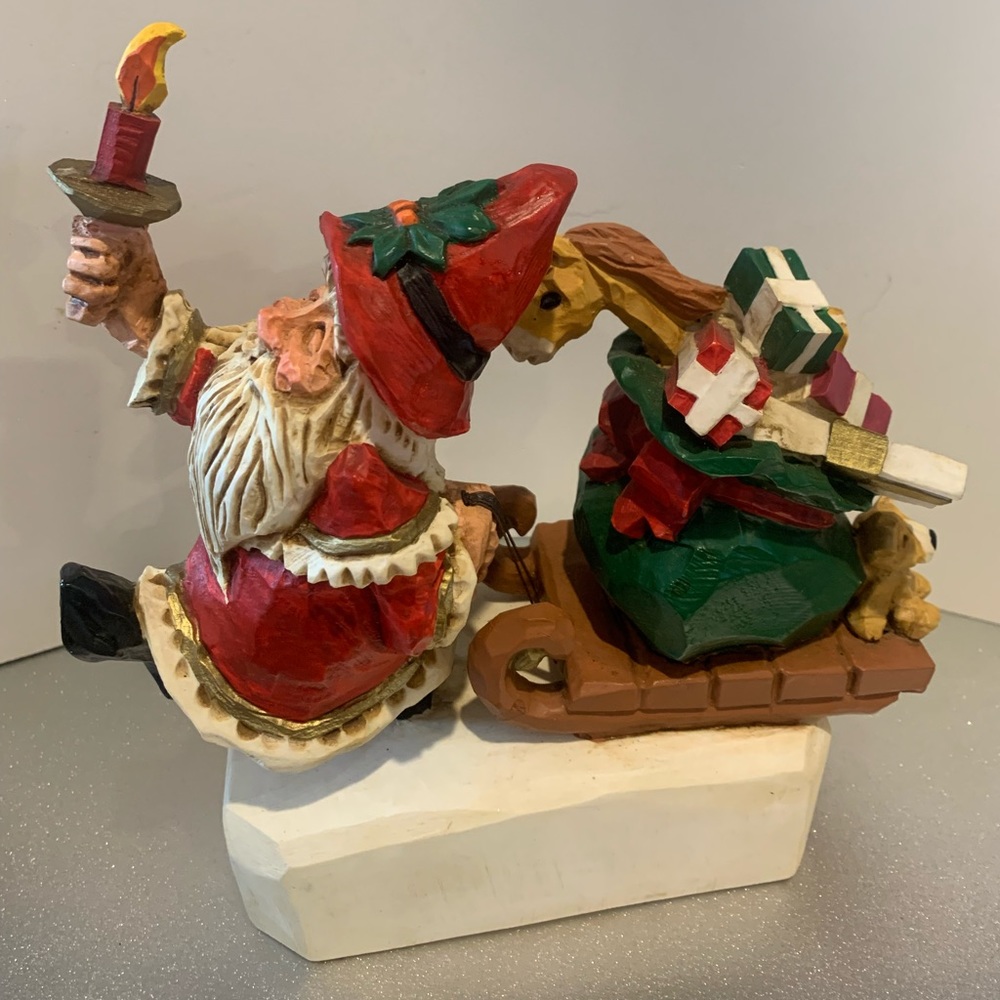 1995 David Frykman Sculpture Music Box Santa  Toys Sled Here Comes Santa Clause